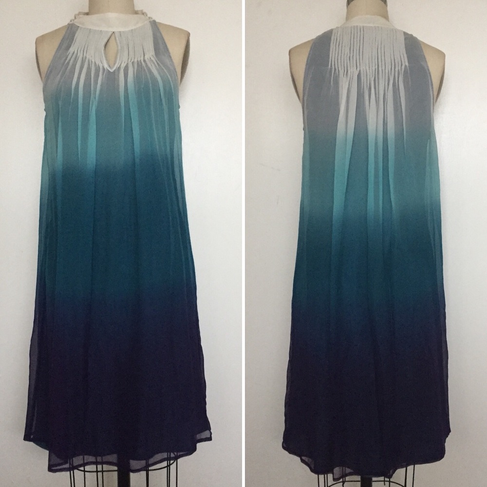 NWT Saks Fifth Avenue Ombré Blue Pleat Silk Dress